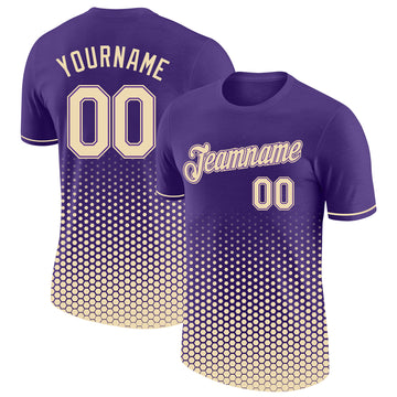 Custom Purple-Cream Geometric Hexagonal Dot Gradient Performance T-Shirt