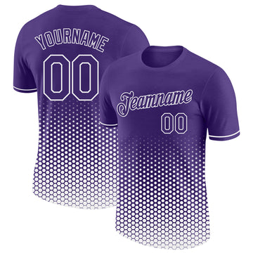 Custom Purple-White Geometric Hexagonal Dot Gradient Performance T-Shirt