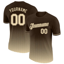 Load image into Gallery viewer, Custom Brown-Cream Geometric Hexagonal Dot Gradient Performance T-Shirt
