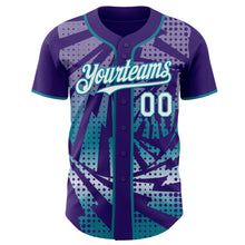 Load image into Gallery viewer, Custom Purple White-Teal Lightning Gradient Dot Authentic Baseball Jersey
