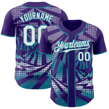 Load image into Gallery viewer, Custom Purple White-Teal Lightning Gradient Dot Authentic Baseball Jersey
