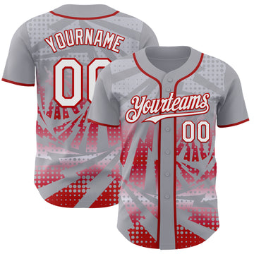 Custom Gray White-Red Lightning Gradient Dot Authentic Baseball Jersey