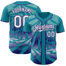 Laden Sie das Bild in den Galerie-Viewer, Custom Teal White-Purple Lightning Gradient Dot Authentic Baseball Jersey
