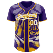 Load image into Gallery viewer, Custom Purple White-Gold Lightning Gradient Dot Authentic Baseball Jersey

