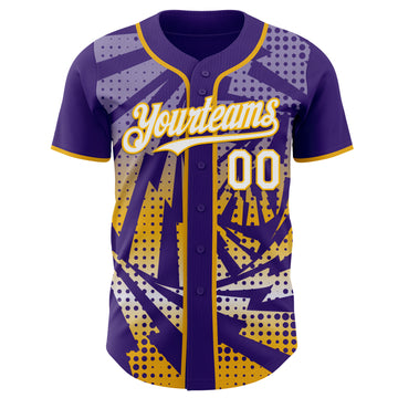 Custom Purple White-Gold Lightning Gradient Dot Authentic Baseball Jersey