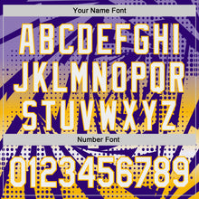 Load image into Gallery viewer, Custom Purple White-Gold Lightning Gradient Dot Authentic Baseball Jersey
