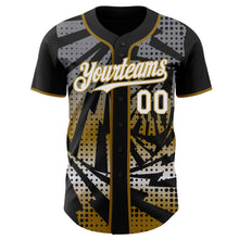 Laden Sie das Bild in den Galerie-Viewer, Custom Black White-Old Gold Lightning Gradient Dot Authentic Baseball Jersey
