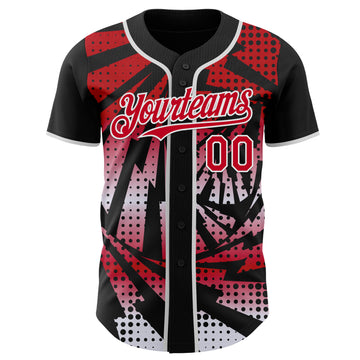 Custom Black Red-White Lightning Gradient Dot Authentic Baseball Jersey