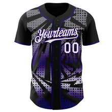 Laden Sie das Bild in den Galerie-Viewer, Custom Black White-Purple Lightning Gradient Dot Authentic Baseball Jersey
