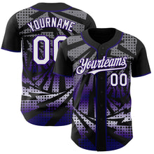 Laden Sie das Bild in den Galerie-Viewer, Custom Black White-Purple Lightning Gradient Dot Authentic Baseball Jersey
