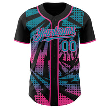 Laden Sie das Bild in den Galerie-Viewer, Custom Black Teal-Pink Lightning Gradient Dot Authentic Baseball Jersey
