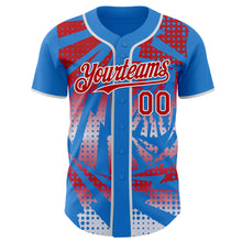 Laden Sie das Bild in den Galerie-Viewer, Custom Electric Blue Red-White Lightning Gradient Dot Authentic Baseball Jersey
