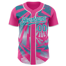 Load image into Gallery viewer, Custom Pink Teal-White Lightning Gradient Dot Authentic Baseball Jersey
