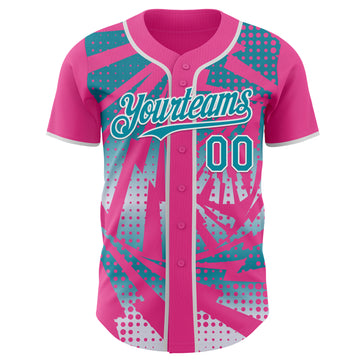 Custom Pink Teal-White Lightning Gradient Dot Authentic Baseball Jersey