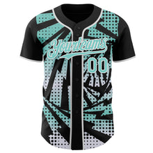 Laden Sie das Bild in den Galerie-Viewer, Custom Black Ice Blue-White Lightning Gradient Dot Authentic Baseball Jersey

