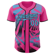 Laden Sie das Bild in den Galerie-Viewer, Custom Pink Sky Blue-Black Lightning Gradient Dot Authentic Baseball Jersey
