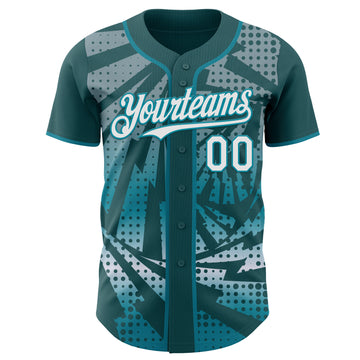 Custom Midnight Green White-Teal Lightning Gradient Dot Authentic Baseball Jersey