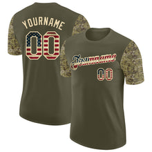 Загрузить изображение в средство просмотра галереи, Custom Olive Vintage USA Flag-Cream Camo Two Tone Performance T-Shirt
