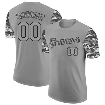 Custom Gray-Black Camo Two Tone Performance T-Shirt