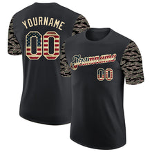 Загрузить изображение в средство просмотра галереи, Custom Black Vintage USA Flag-Cream Camo Two Tone Performance T-Shirt
