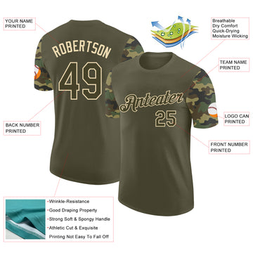 Custom Olive-Cream Camo Two Tone Performance T-Shirt