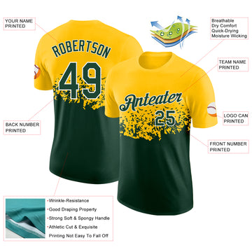 Custom Yellow Green-White Fade Geometric Splatter Fragmented Shards Performance T-Shirt