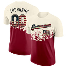 Загрузить изображение в средство просмотра галереи, Custom Cream Vintage USA Flag Crimson-Black Fade Geometric Splatter Fragmented Shards Performance T-Shirt
