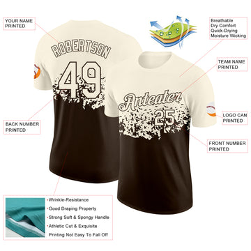 Custom Cream-Brown Fade Geometric Splatter Fragmented Shards Performance T-Shirt
