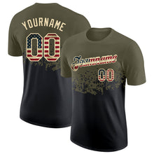 Загрузить изображение в средство просмотра галереи, Custom Olive Vintage USA Flag Black-Cream Fade Geometric Splatter Fragmented Shards Performance T-Shirt
