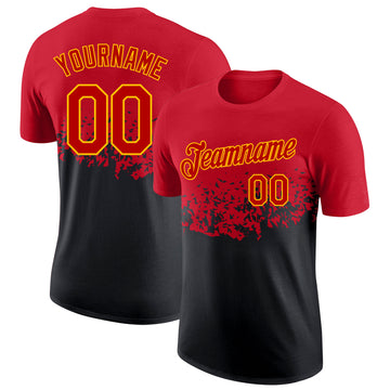 Custom Red Black-Yellow Fade Geometric Splatter Fragmented Shards Performance T-Shirt