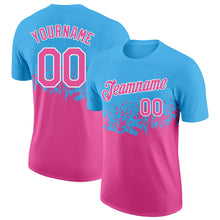 Load image into Gallery viewer, Custom Sky Blue Pink-White Fade Geometric Splatter Fragmented Shards Performance T-Shirt
