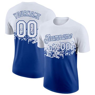 Custom White-Royal Fade Geometric Splatter Fragmented Shards Performance T-Shirt