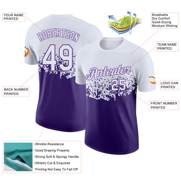 Custom White-Purple Fade Geometric Splatter Fragmented Shards Performance T-Shirt