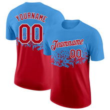 Загрузить изображение в средство просмотра галереи, Custom Powder Blue Red-White Fade Geometric Splatter Fragmented Shards Performance T-Shirt
