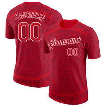 Load image into Gallery viewer, Custom Red-White Tribal Ethnic Aztec Sun Stone 3D Pattern Performance T-Shirt
