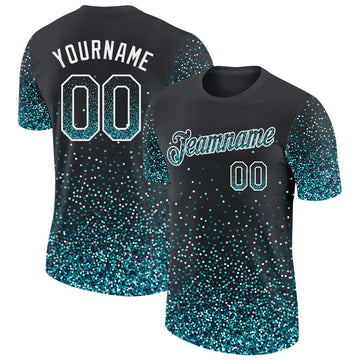 Custom Black Teal-White Colorful Sparkle Gradient Dots Performance T-Shirt