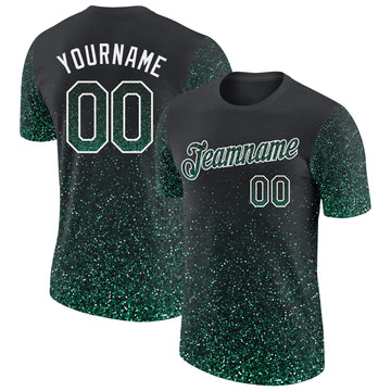 Custom Black Kelly Green-White Colorful Sparkle Gradient Dots Performance T-Shirt