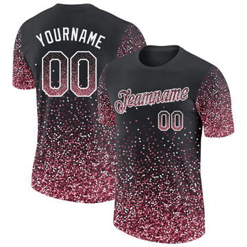 Custom Black Crimson-White Colorful Sparkle Gradient Dots Performance T-Shirt