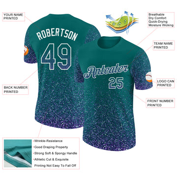 Custom Teal Purple-White Colorful Sparkle Gradient Dots Performance T-Shirt