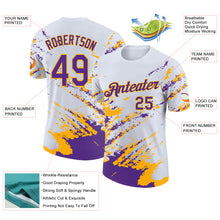 Load image into Gallery viewer, Custom White Purple-Gold Brush Stroke Shatter Splatter Performance T-Shirt
