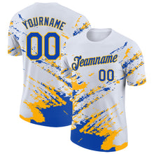 Load image into Gallery viewer, Custom White Thunder Blue-Gold Brush Stroke Shatter Splatter Performance T-Shirt
