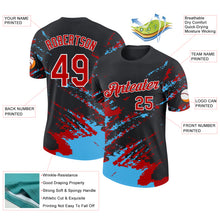 Загрузить изображение в средство просмотра галереи, Custom Black Red Sky Blue-White Brush Stroke Shatter Splatter Performance T-Shirt
