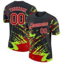 Load image into Gallery viewer, Custom Black Red Neon Green-White Brush Stroke Shatter Splatter Performance T-Shirt
