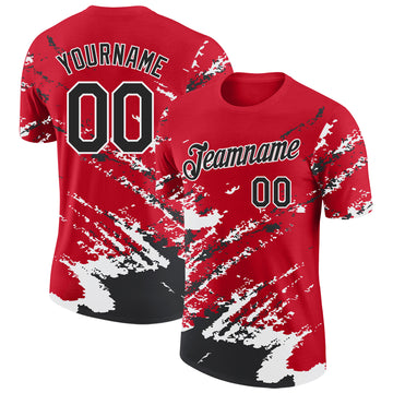 Custom Red Black-White Brush Stroke Shatter Splatter Performance T-Shirt