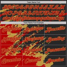 Load image into Gallery viewer, Custom Black Red-Old Gold Brush Stroke Shatter Splatter Performance T-Shirt
