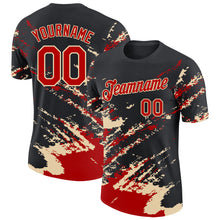 Загрузить изображение в средство просмотра галереи, Custom Black Red-Cream Brush Stroke Shatter Splatter Performance T-Shirt
