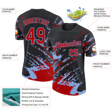 Загрузить изображение в средство просмотра галереи, Custom Black Red-Light Blue Brush Stroke Shatter Splatter Performance T-Shirt
