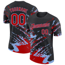 Загрузить изображение в средство просмотра галереи, Custom Black Red-Light Blue Brush Stroke Shatter Splatter Performance T-Shirt
