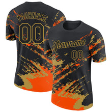 Load image into Gallery viewer, Custom Black Orange-Old Gold Brush Stroke Shatter Splatter Performance T-Shirt
