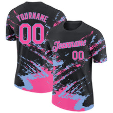 Load image into Gallery viewer, Custom Black Pink-Light Blue Brush Stroke Shatter Splatter Performance T-Shirt
